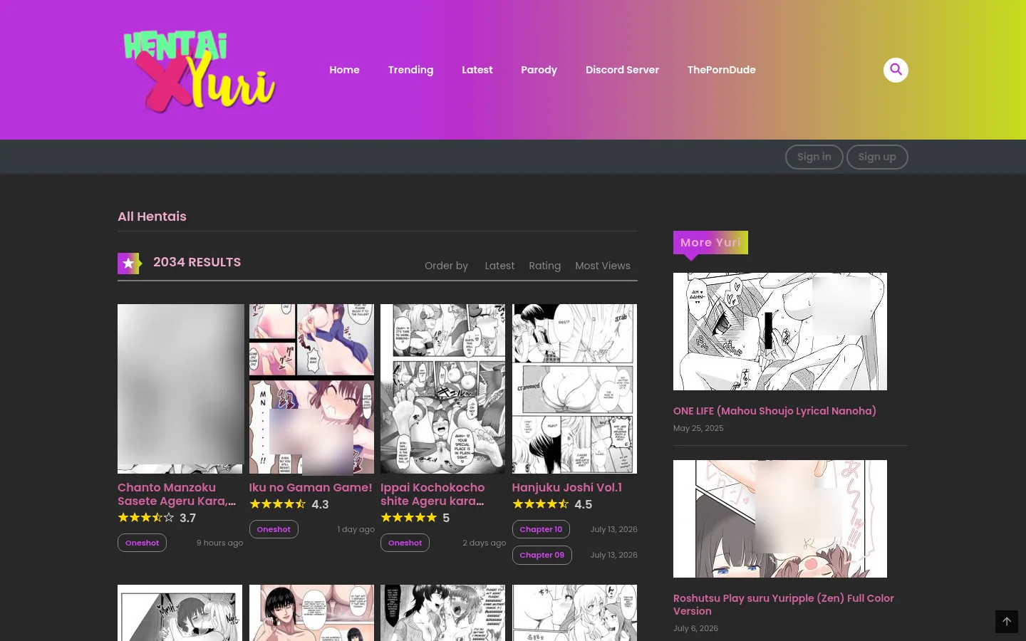Yeah, I actually went there. That's a real capture of the homepage, blurred on purpose since it's an explicit adult site. Not hiding anything about the process, just not putting NSFW thumbnails on this page. A heavily blurred, censored capture of the HentaiXYuri homepage, only soft shapes are visible, no explicit or readable content