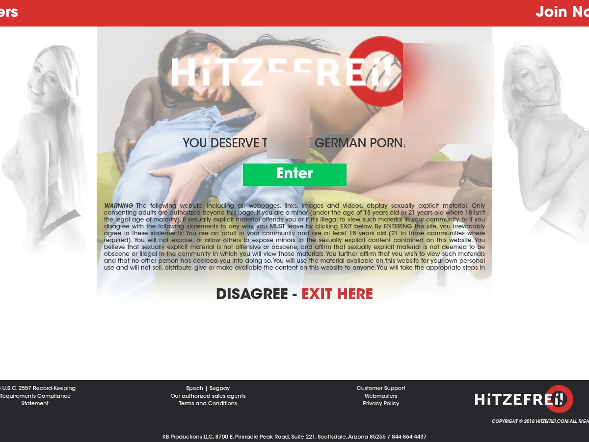 A heavily blurred, censored capture of the HitzeFrei homepage — only soft shapes are visible, no explicit or readable content