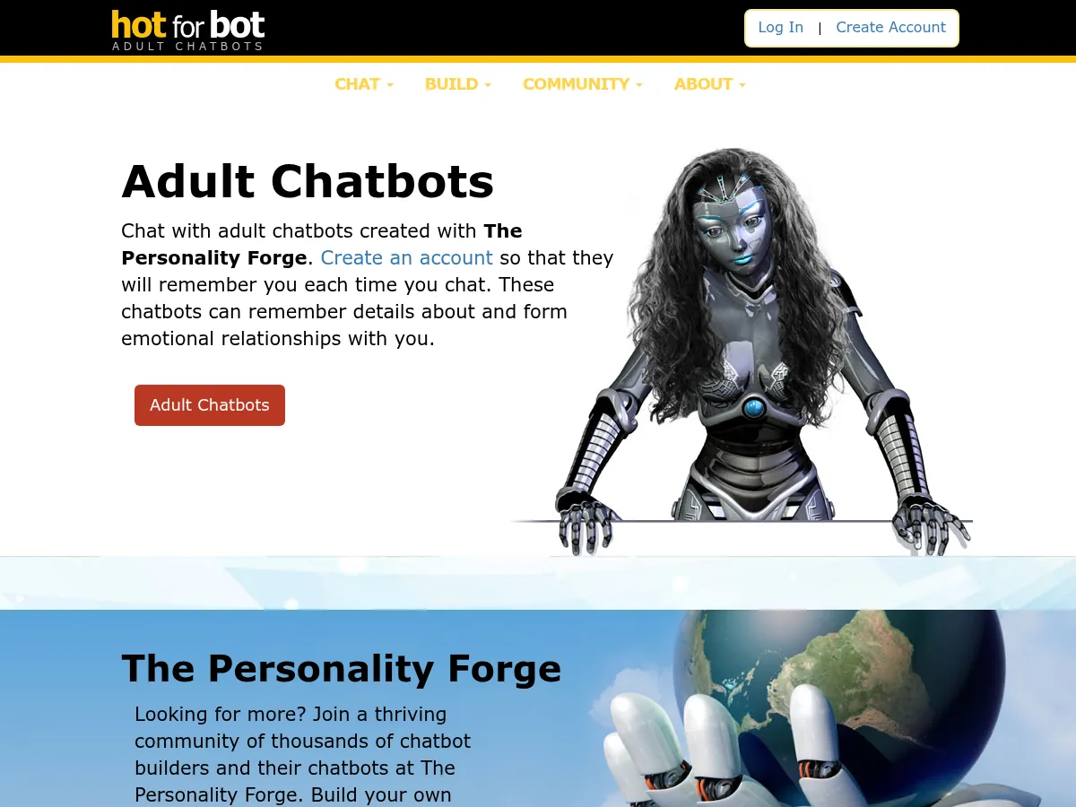 A heavily blurred, censored capture of the Hot For Bot homepage — only soft shapes are visible, no explicit or readable content