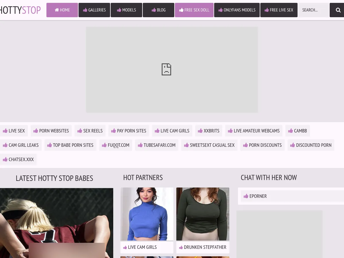 A heavily blurred, censored capture of the HottyStop homepage — only soft shapes are visible, no explicit or readable content