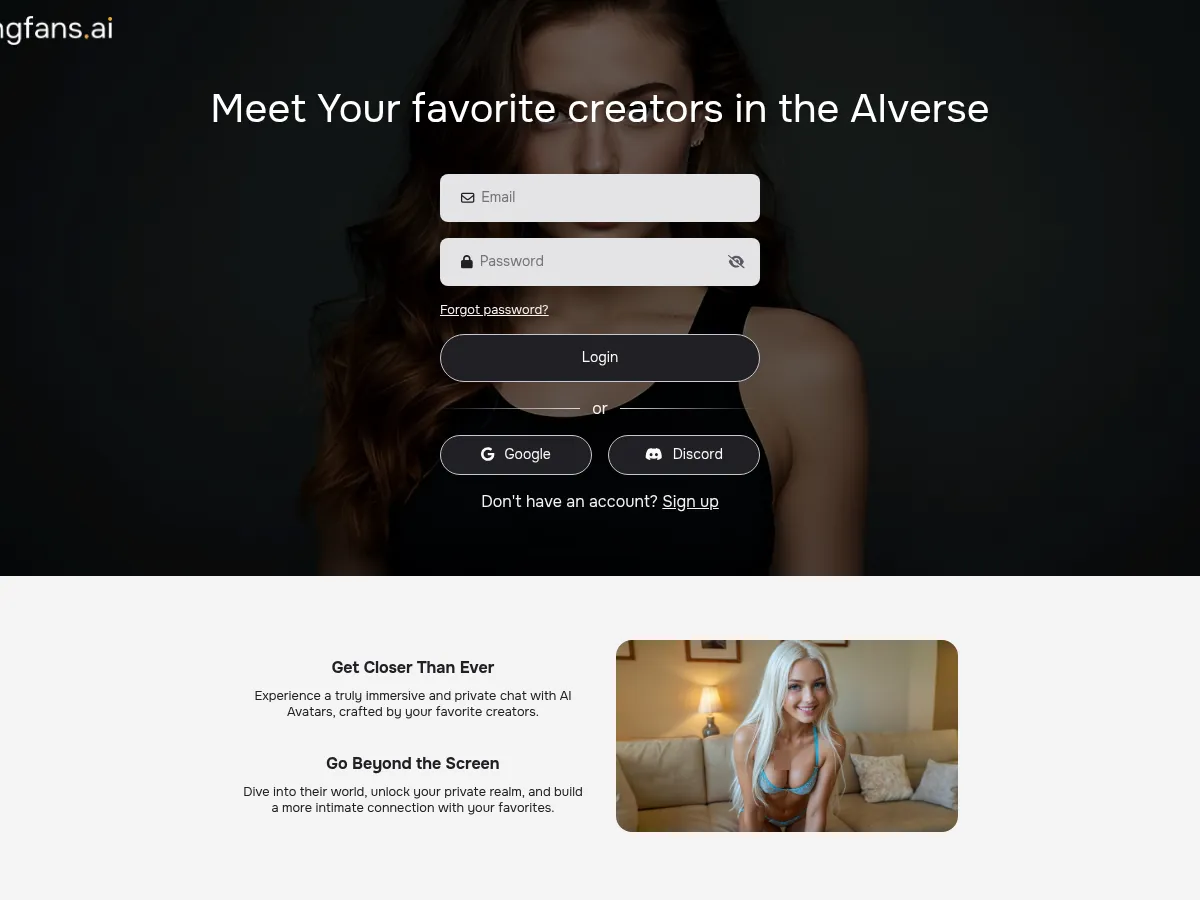 A heavily blurred, censored capture of the HuggingFans homepage — only soft shapes are visible, no explicit or readable content