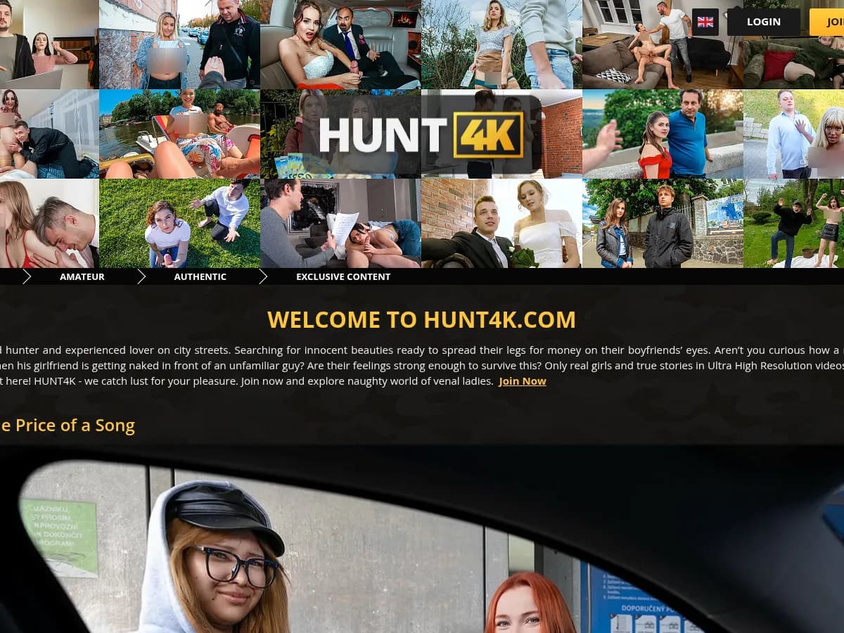 A heavily blurred, censored capture of the Hunt4K homepage — only soft shapes are visible, no explicit or readable content
