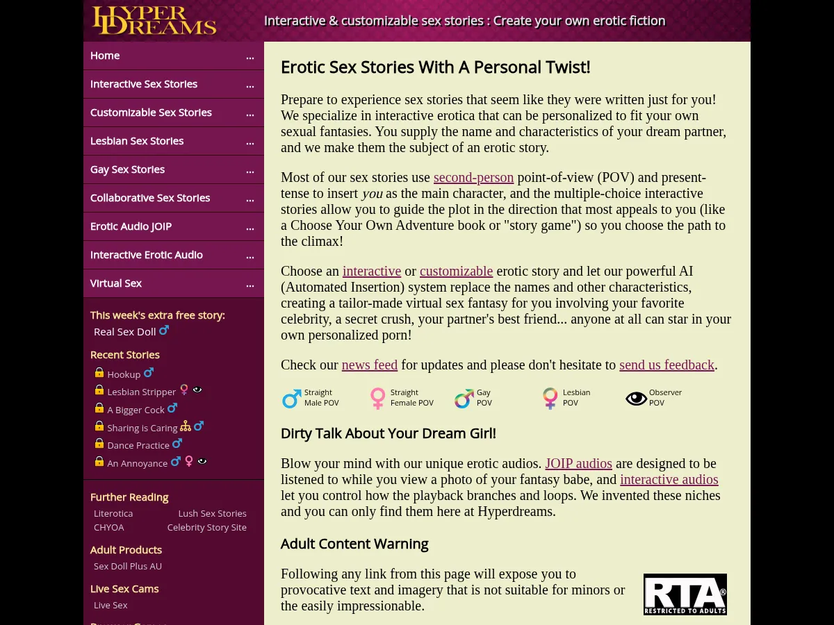 A heavily blurred, censored capture of the HyperDreams homepage — only soft shapes are visible, no explicit or readable content