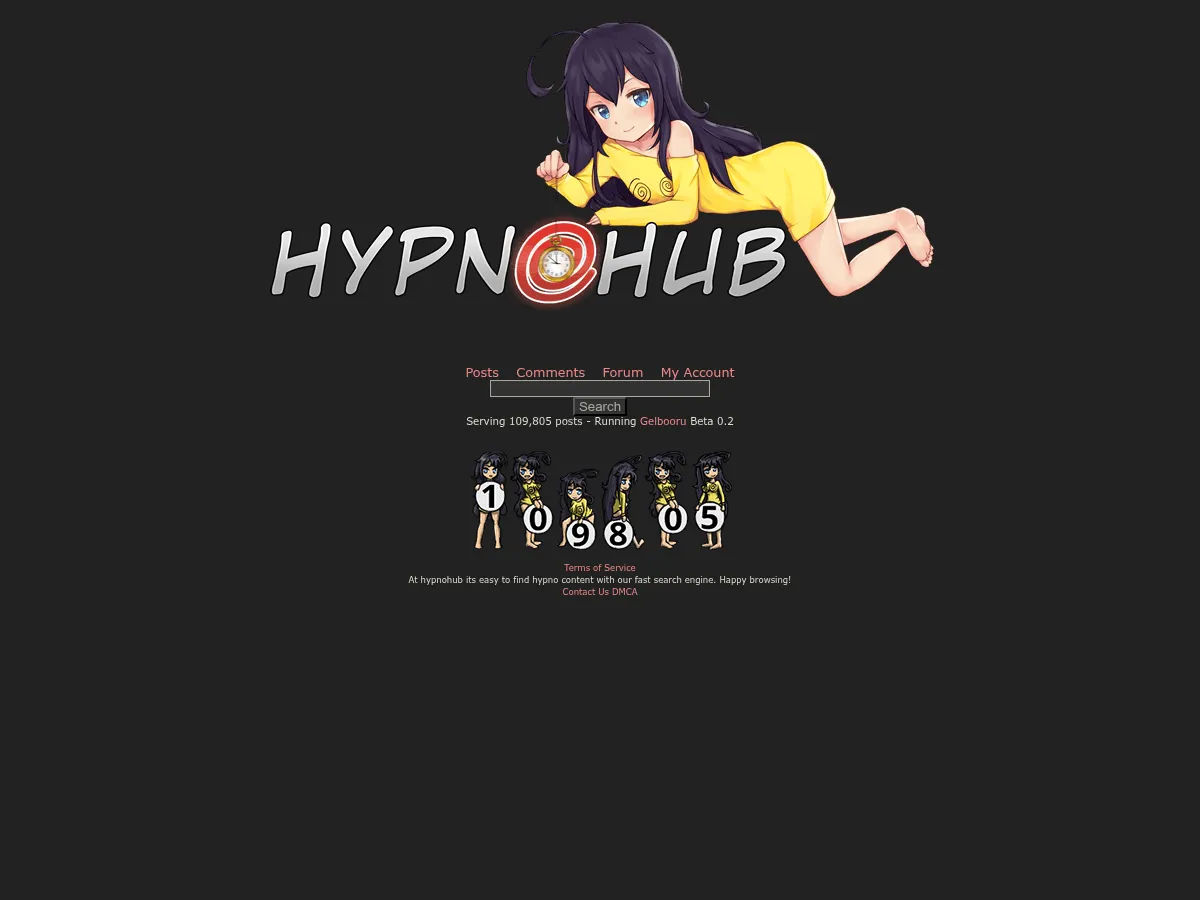 A heavily blurred, censored capture of the HypnoHub homepage — only soft shapes are visible, no explicit or readable content
