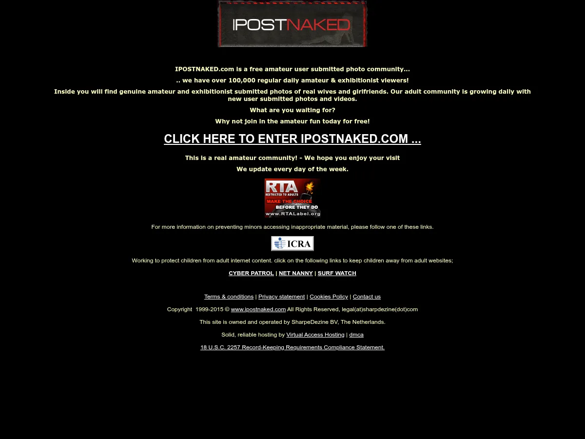 A heavily blurred, censored capture of the IPostNaked homepage — only soft shapes are visible, no explicit or readable content
