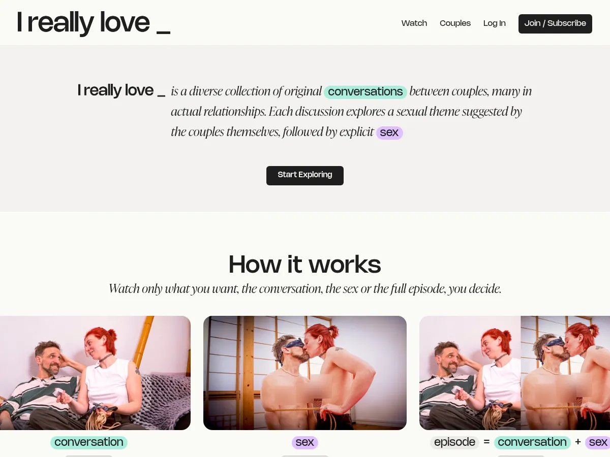 A heavily blurred, censored capture of the I Really Love homepage โ only soft shapes are visible, no explicit or readable content