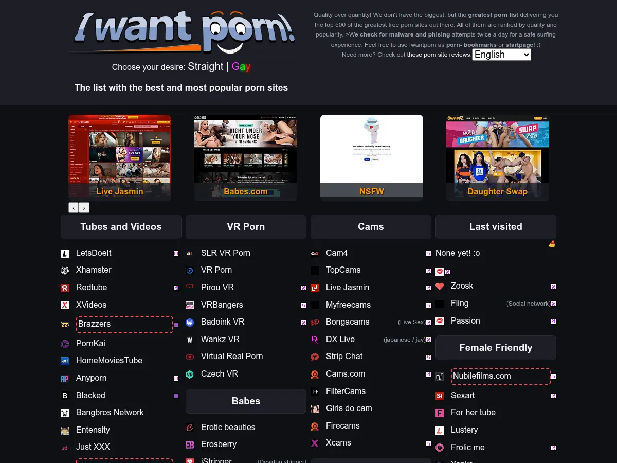 A heavily blurred, censored capture of the I Want Porn homepage — only soft shapes are visible, no explicit or readable content