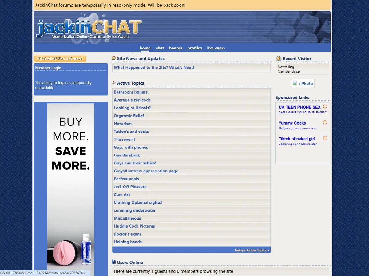 A heavily blurred, censored capture of the JackinChat homepage — only soft shapes are visible, no explicit or readable content