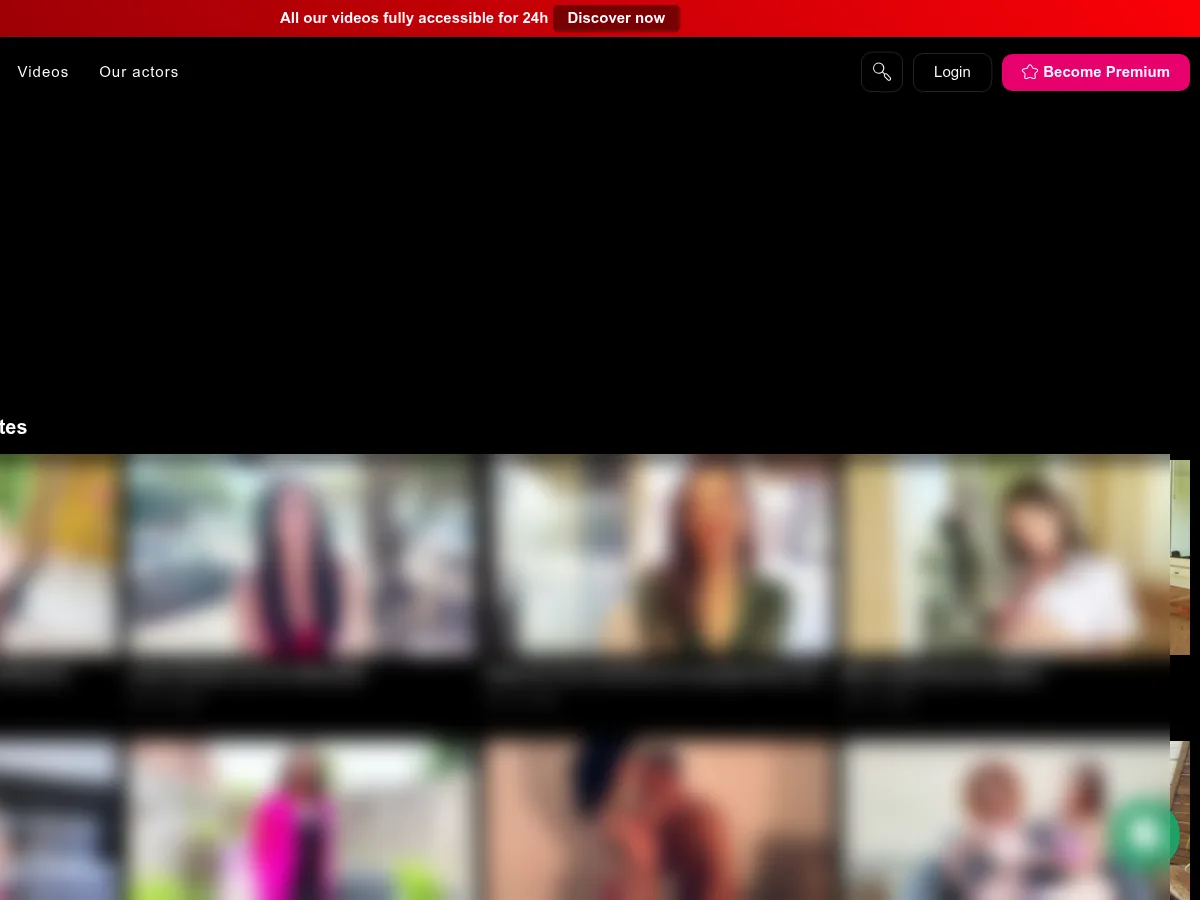 A heavily blurred, censored capture of the Jacquie Et Michel TV homepage — only soft shapes are visible, no explicit or readable content