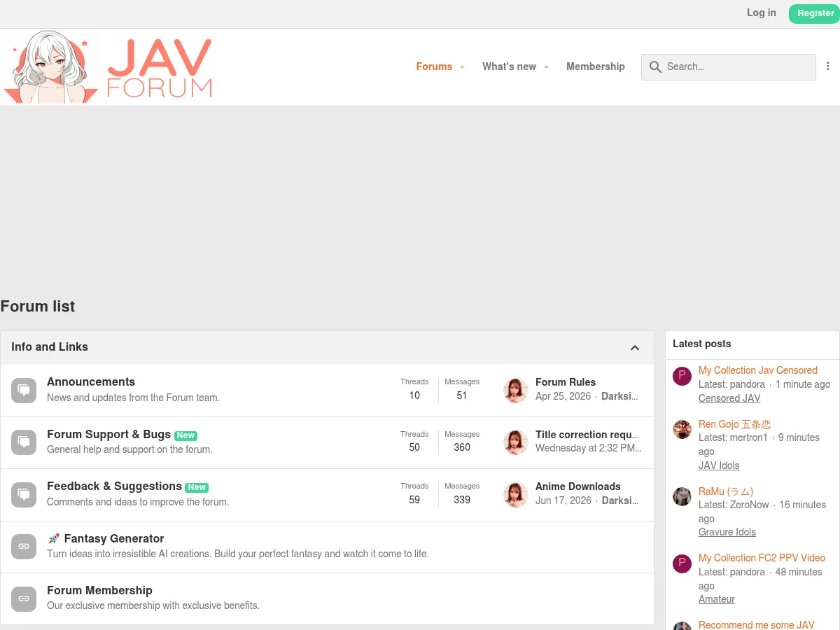 A heavily blurred, censored capture of the JAV Forum homepage โ only soft shapes are visible, no explicit or readable content