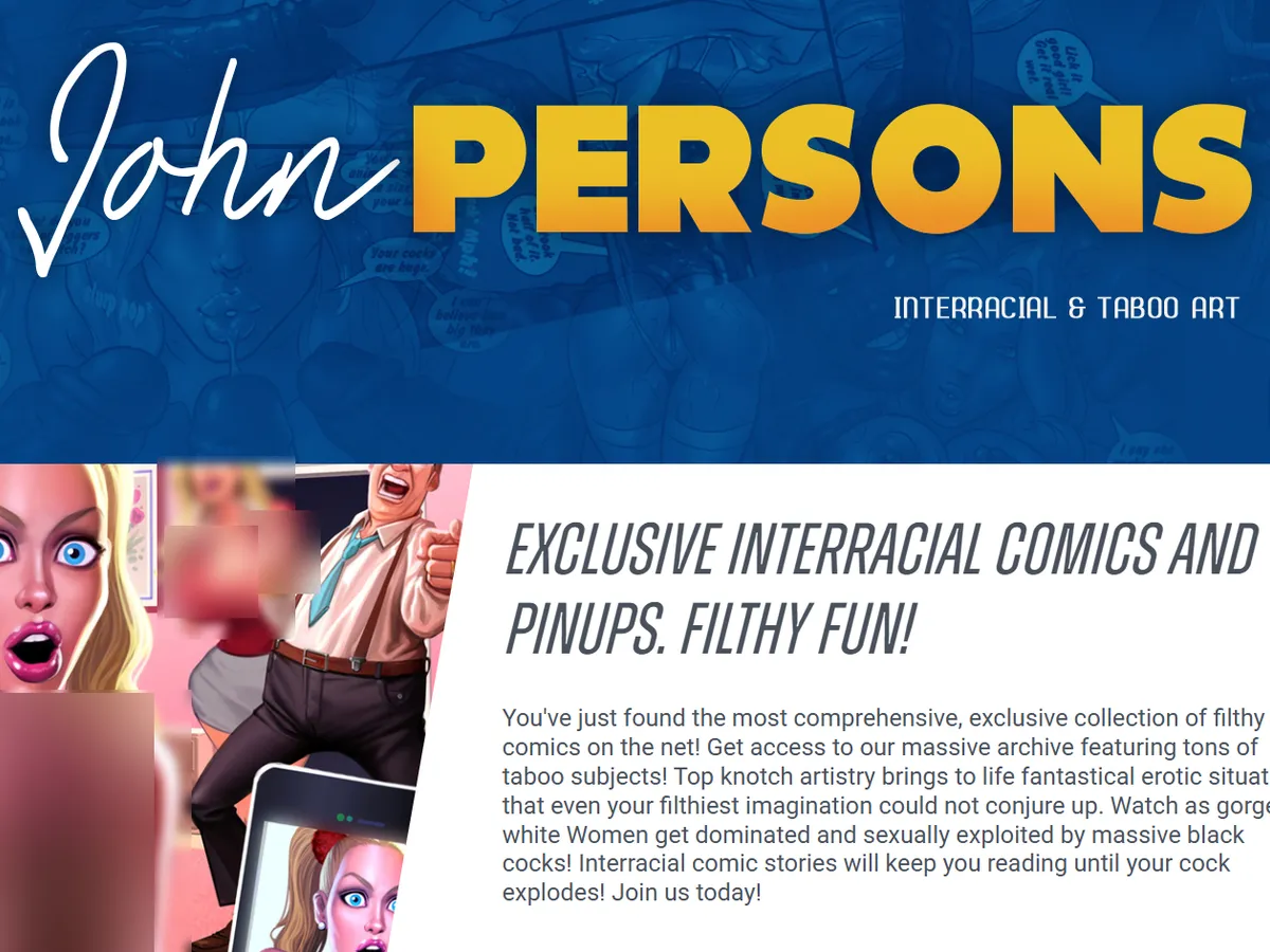 A heavily blurred, censored capture of the John Persons homepage โ only soft shapes are visible, no explicit or readable content