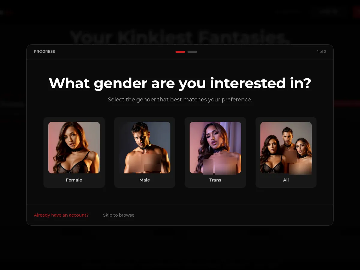 A heavily blurred, censored capture of the Kink AI homepage — only soft shapes are visible, no explicit or readable content