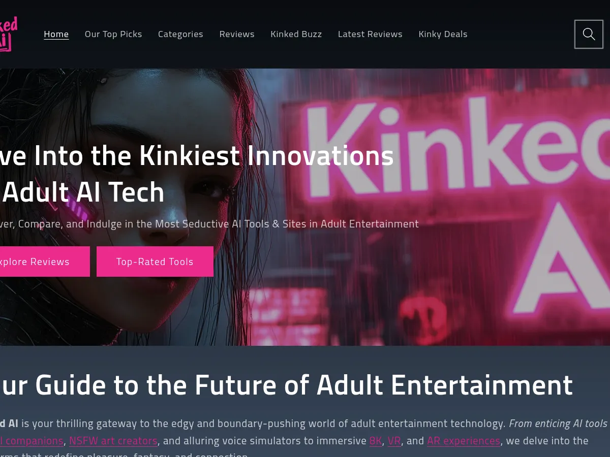 A heavily blurred, censored capture of the KinkedAI homepage — only soft shapes are visible, no explicit or readable content