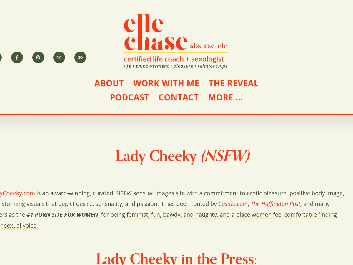 A heavily blurred, censored capture of the Lady Cheeky homepage — only soft shapes are visible, no explicit or readable content