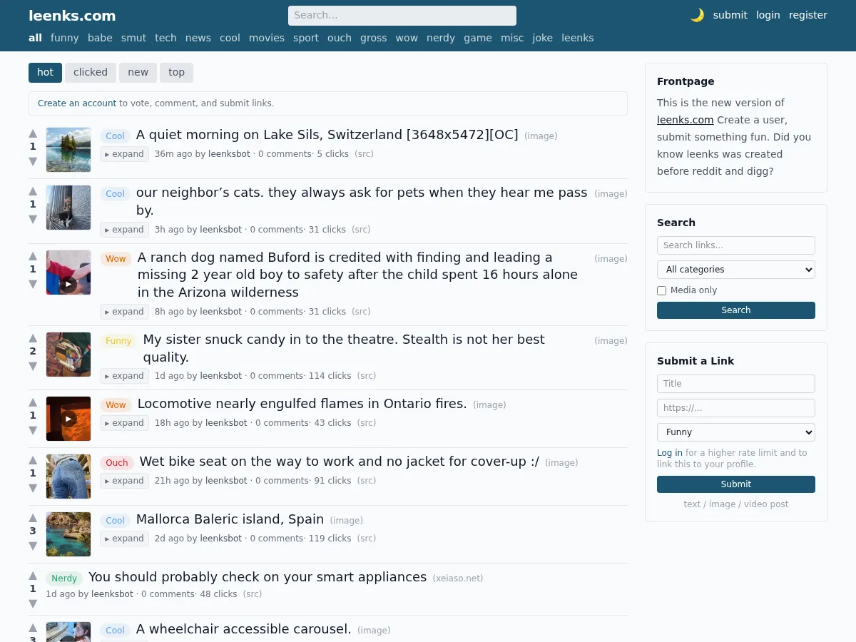 A heavily blurred, censored capture of the Leenks homepage — only soft shapes are visible, no explicit or readable content