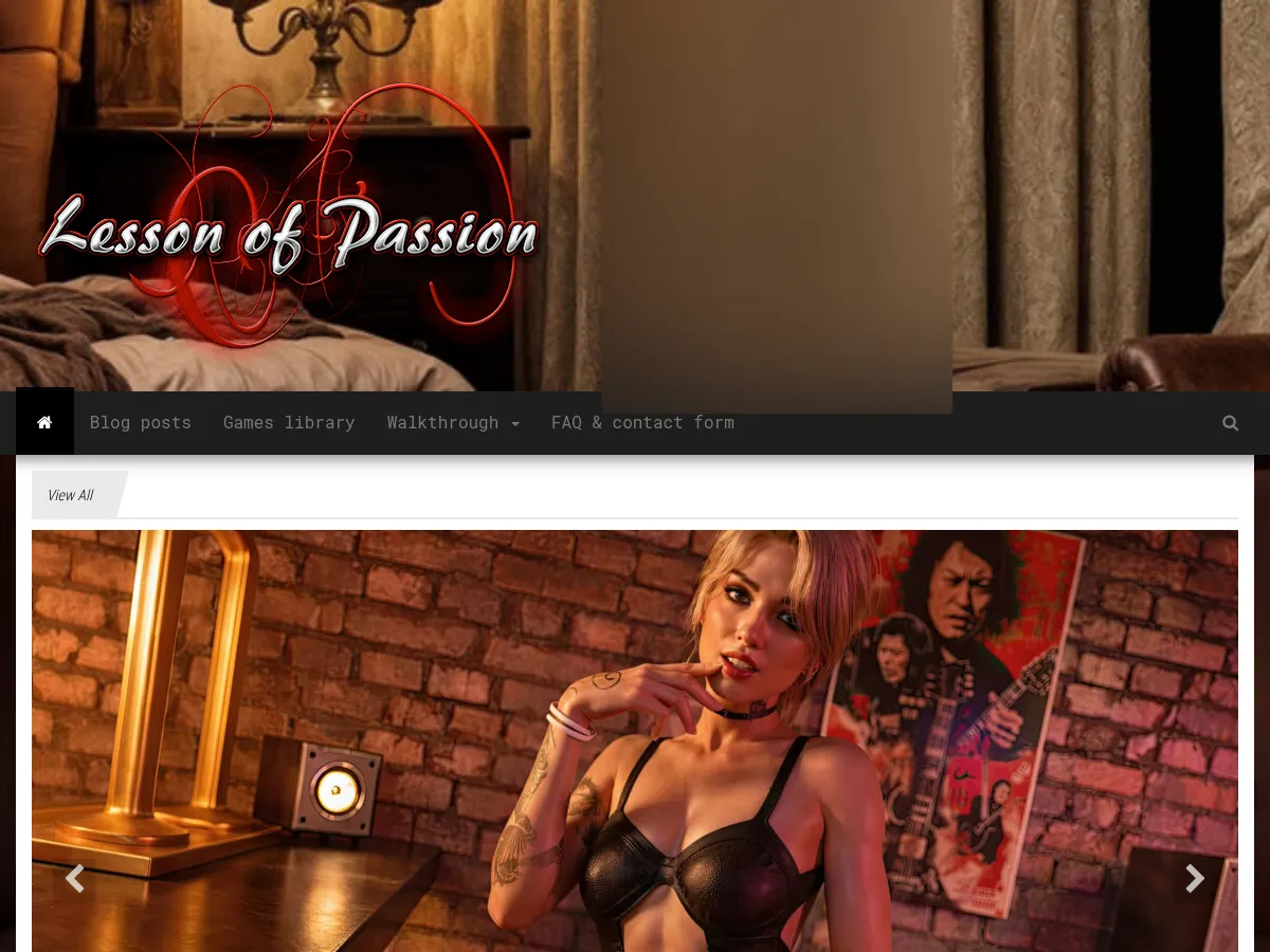 A heavily blurred, censored capture of the Lesson Of Passion homepage — only soft shapes are visible, no explicit or readable content