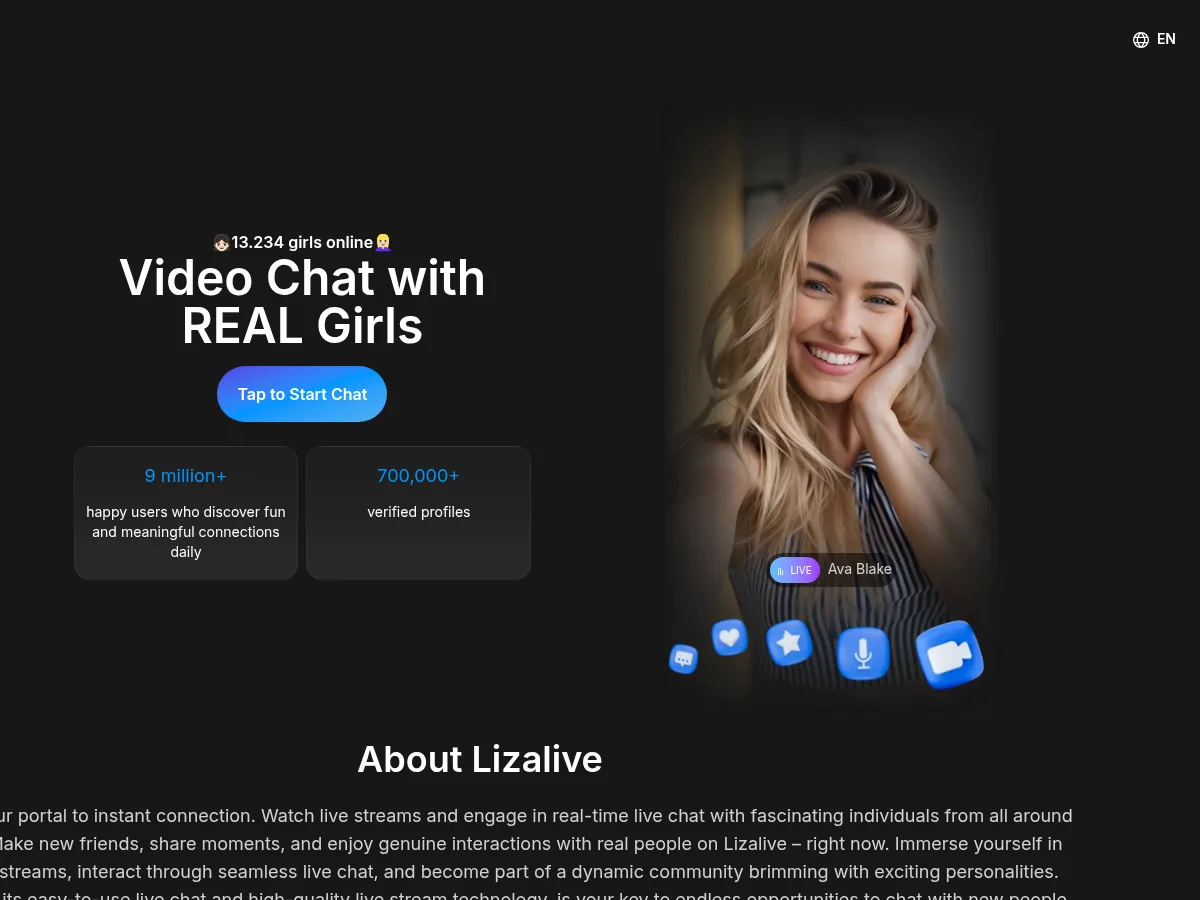 A heavily blurred, censored capture of the LizaLive homepage — only soft shapes are visible, no explicit or readable content