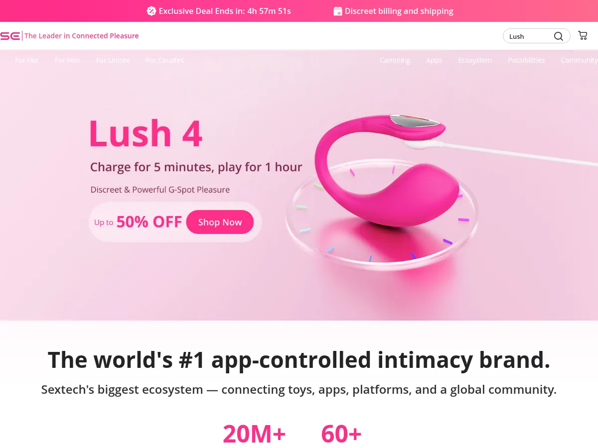 A heavily blurred, censored capture of the Lovense homepage — only soft shapes are visible, no explicit or readable content