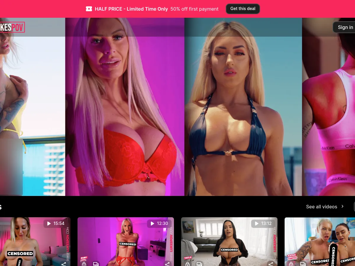 A heavily blurred, censored capture of the Lukes POV homepage — only soft shapes are visible, no explicit or readable content