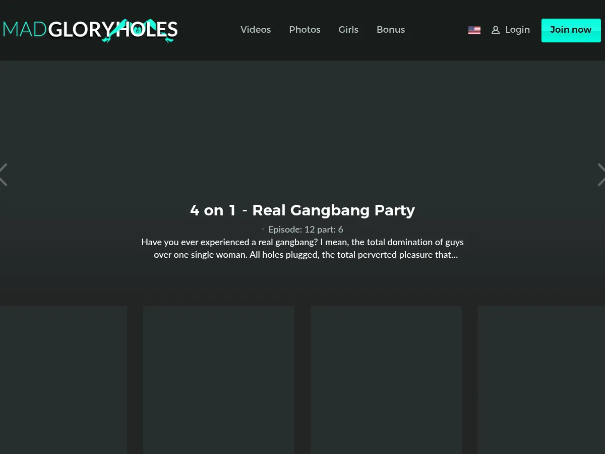 A heavily blurred, censored capture of the MadGloryHoles homepage — only soft shapes are visible, no explicit or readable content