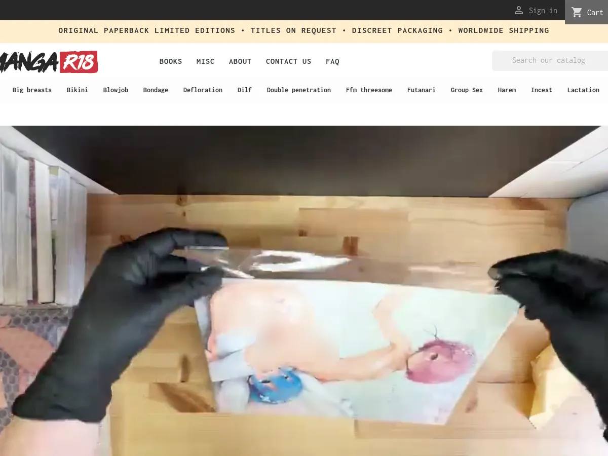 A heavily blurred, censored capture of the Manga R18 homepage โ only soft shapes are visible, no explicit or readable content