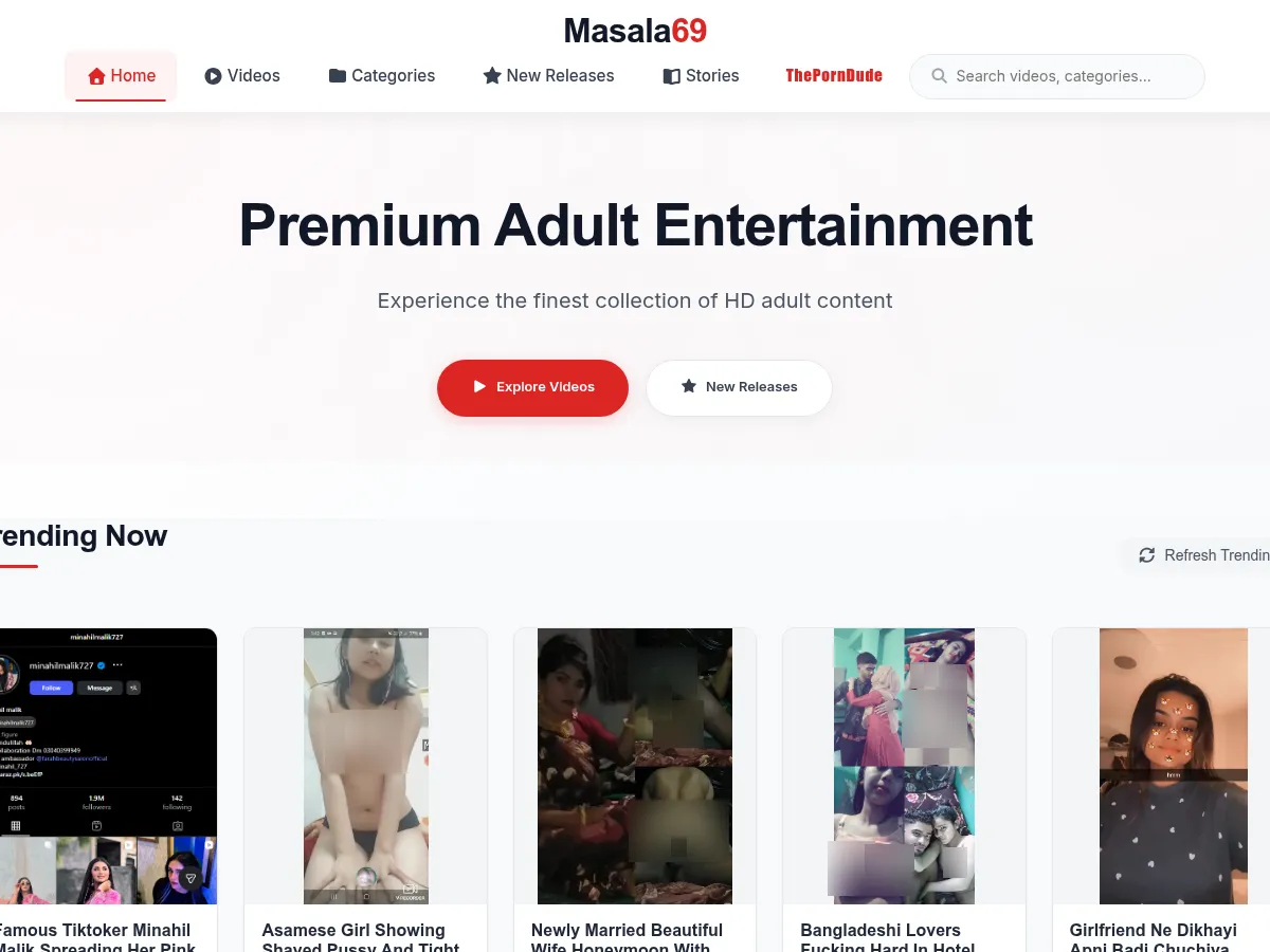 A heavily blurred, censored capture of the Masala69 homepage — only soft shapes are visible, no explicit or readable content
