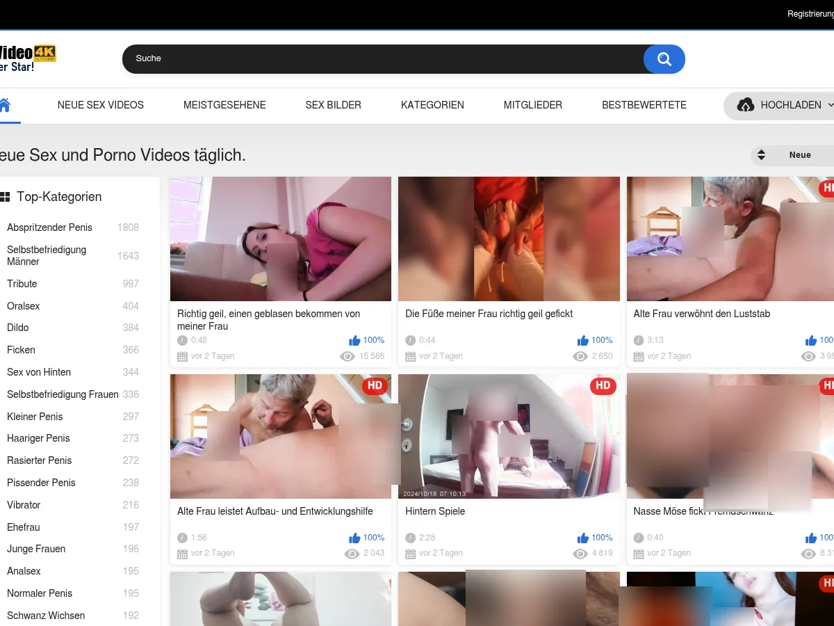 A heavily blurred, censored capture of the Mein Sex Video homepage โ only soft shapes are visible, no explicit or readable content
