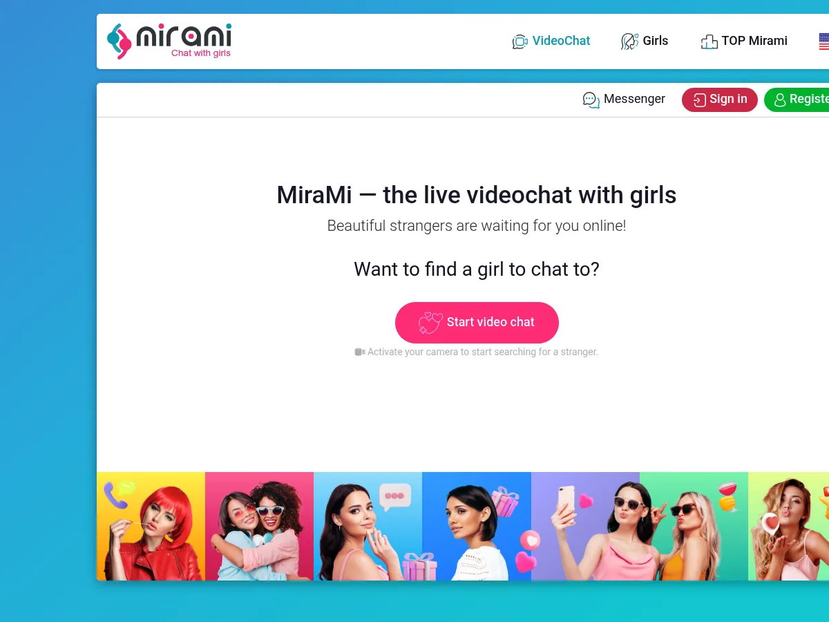 A heavily blurred, censored capture of the MiraMi homepage — only soft shapes are visible, no explicit or readable content