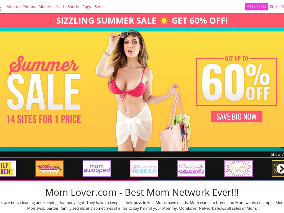 A heavily blurred, censored capture of the MomLover homepage โ only soft shapes are visible, no explicit or readable content