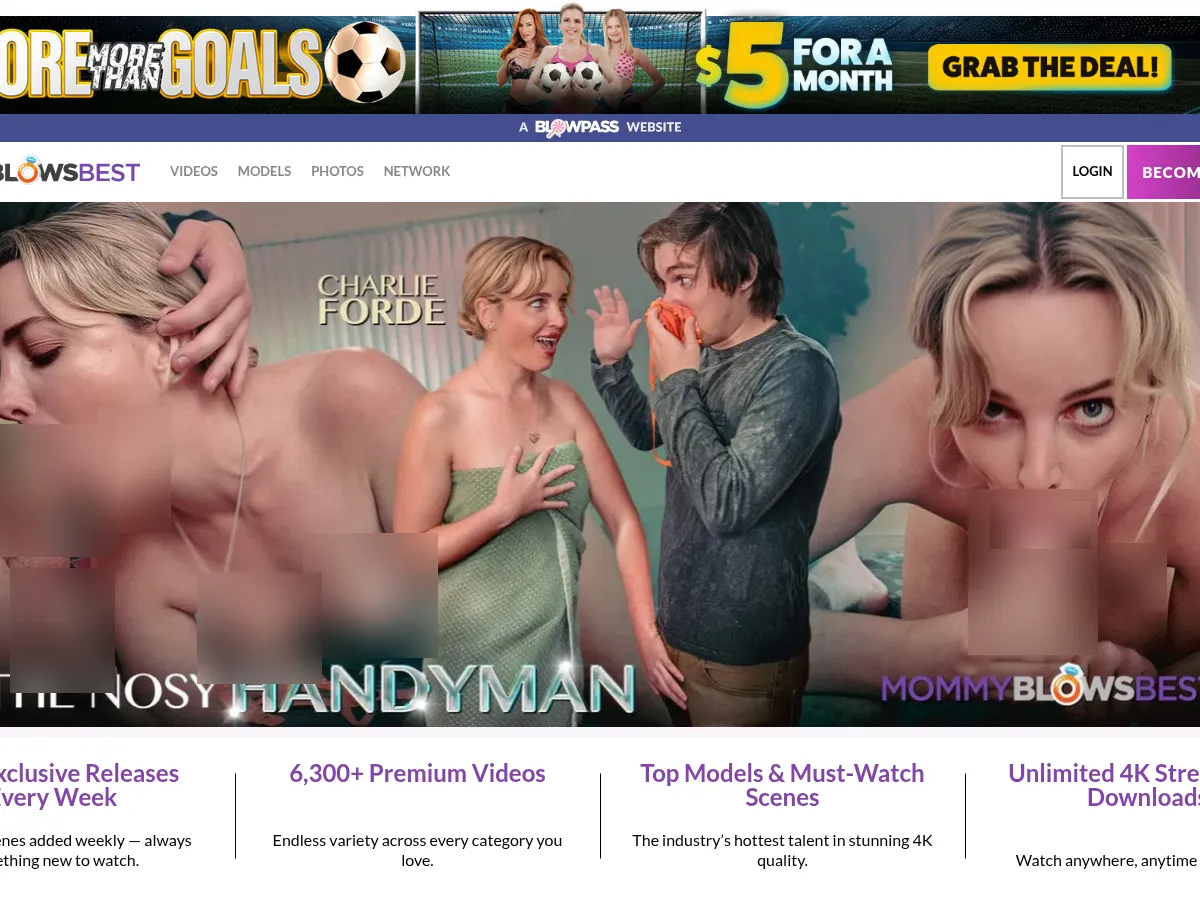 A heavily blurred, censored capture of the MommyBlowsBest homepage โ only soft shapes are visible, no explicit or readable content