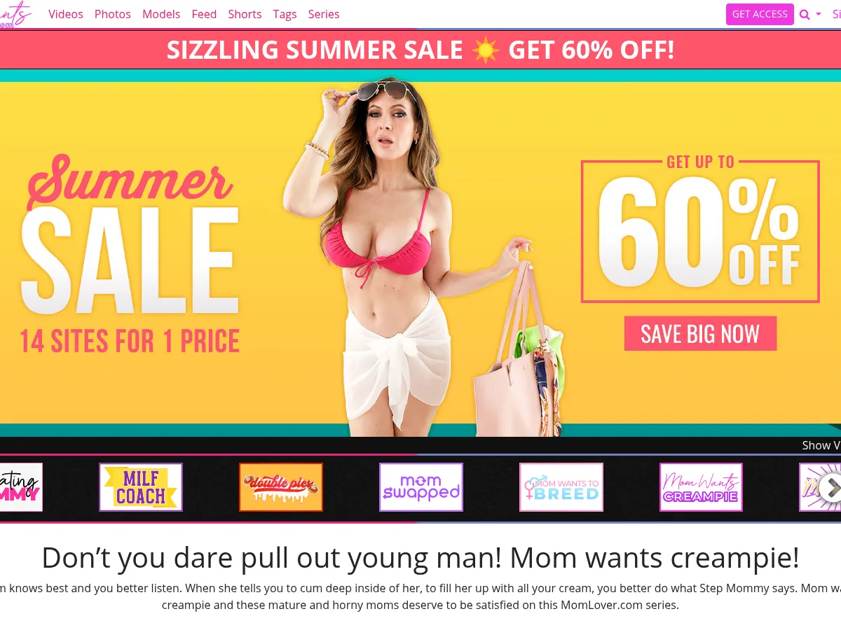 A heavily blurred, censored capture of the Mom Wants Creampie homepage โ only soft shapes are visible, no explicit or readable content