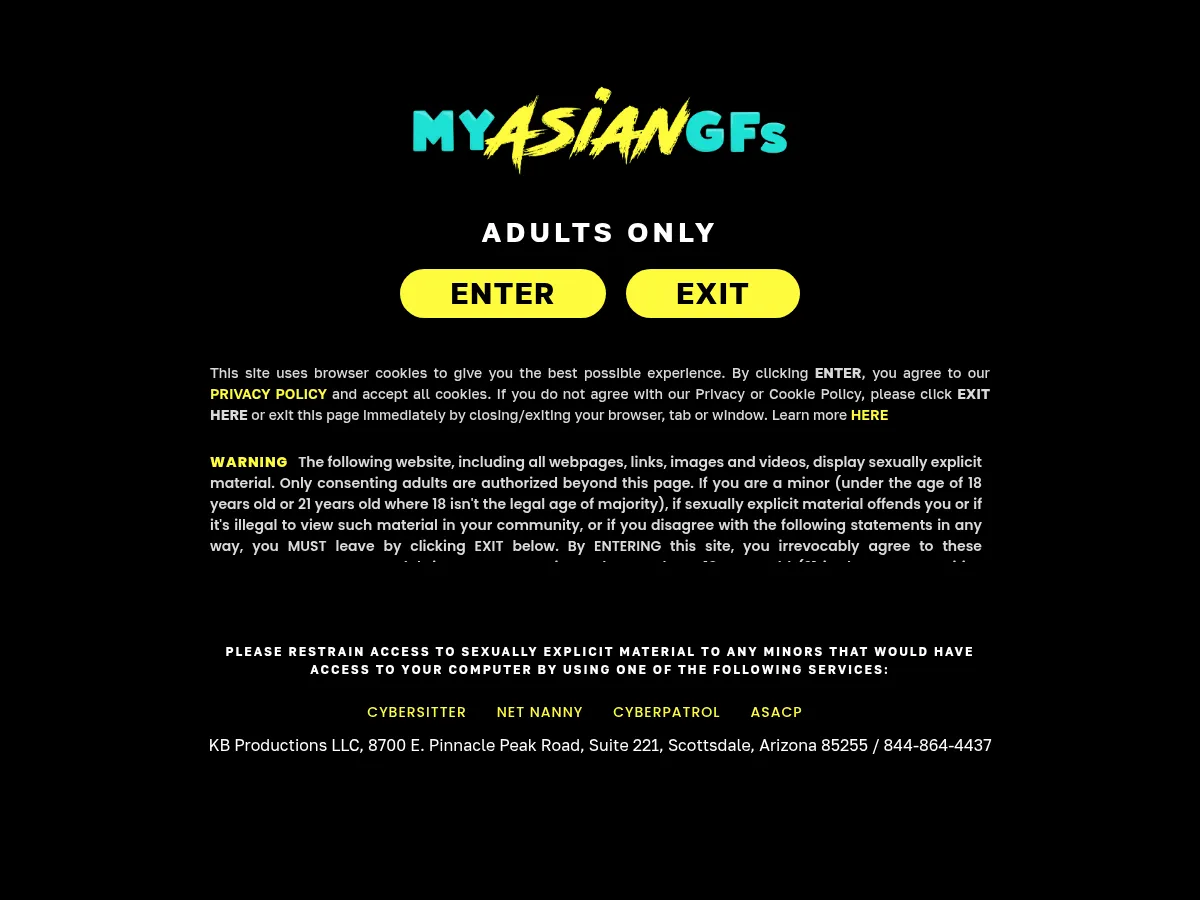 A heavily blurred, censored capture of the MyAsianGFs homepage โ only soft shapes are visible, no explicit or readable content