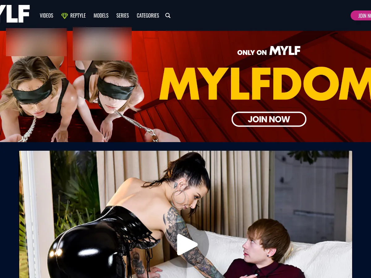 A heavily blurred, censored capture of the MYLFdom homepage โ only soft shapes are visible, no explicit or readable content