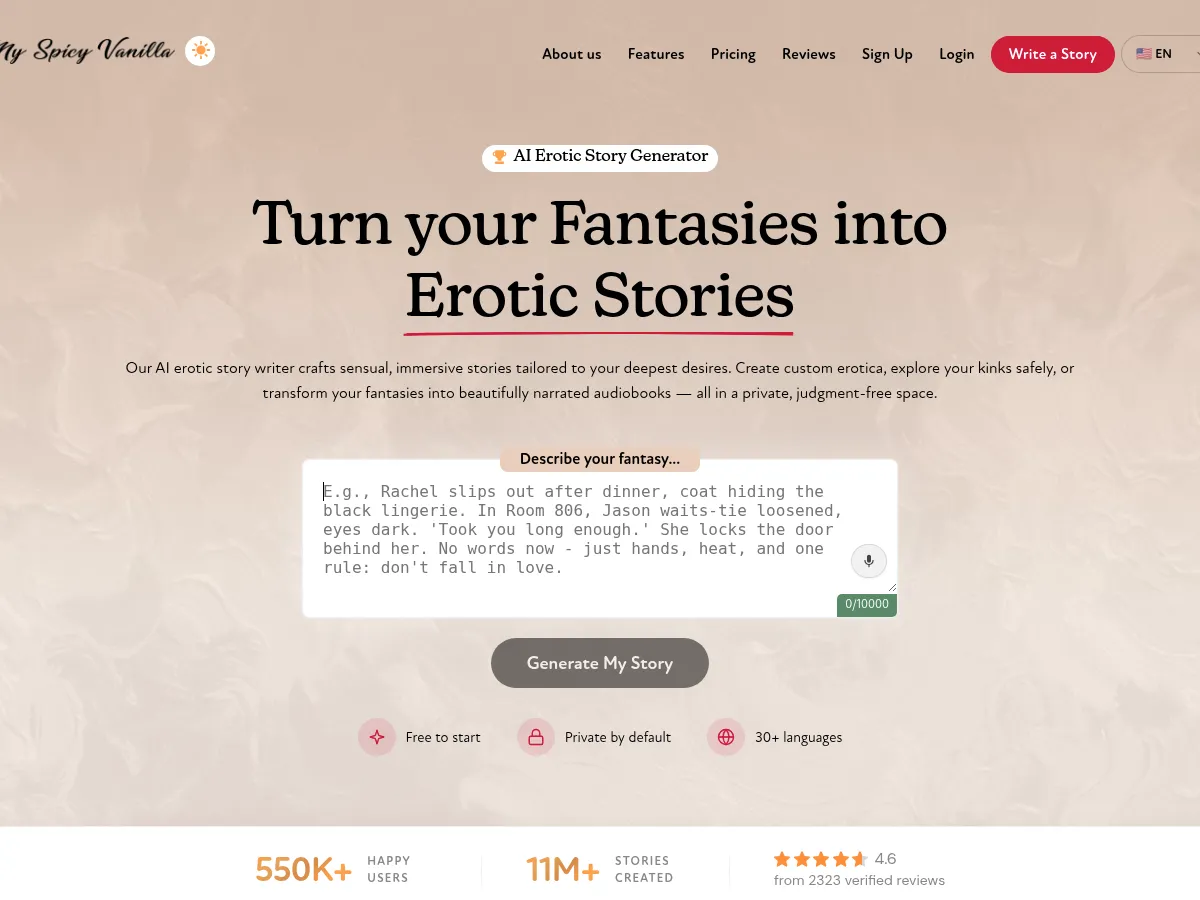 A heavily blurred, censored capture of the MySpicyVanilla homepage — only soft shapes are visible, no explicit or readable content