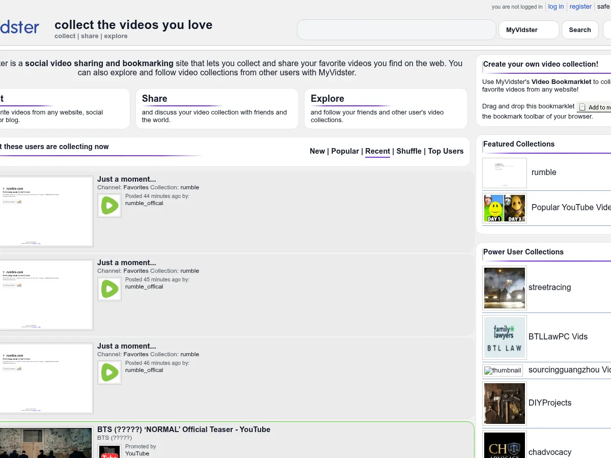 A heavily blurred, censored capture of the MyVidster homepage — only soft shapes are visible, no explicit or readable content