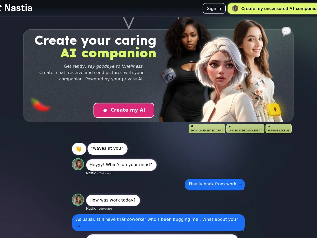 A heavily blurred, censored capture of the Nastia homepage — only soft shapes are visible, no explicit or readable content