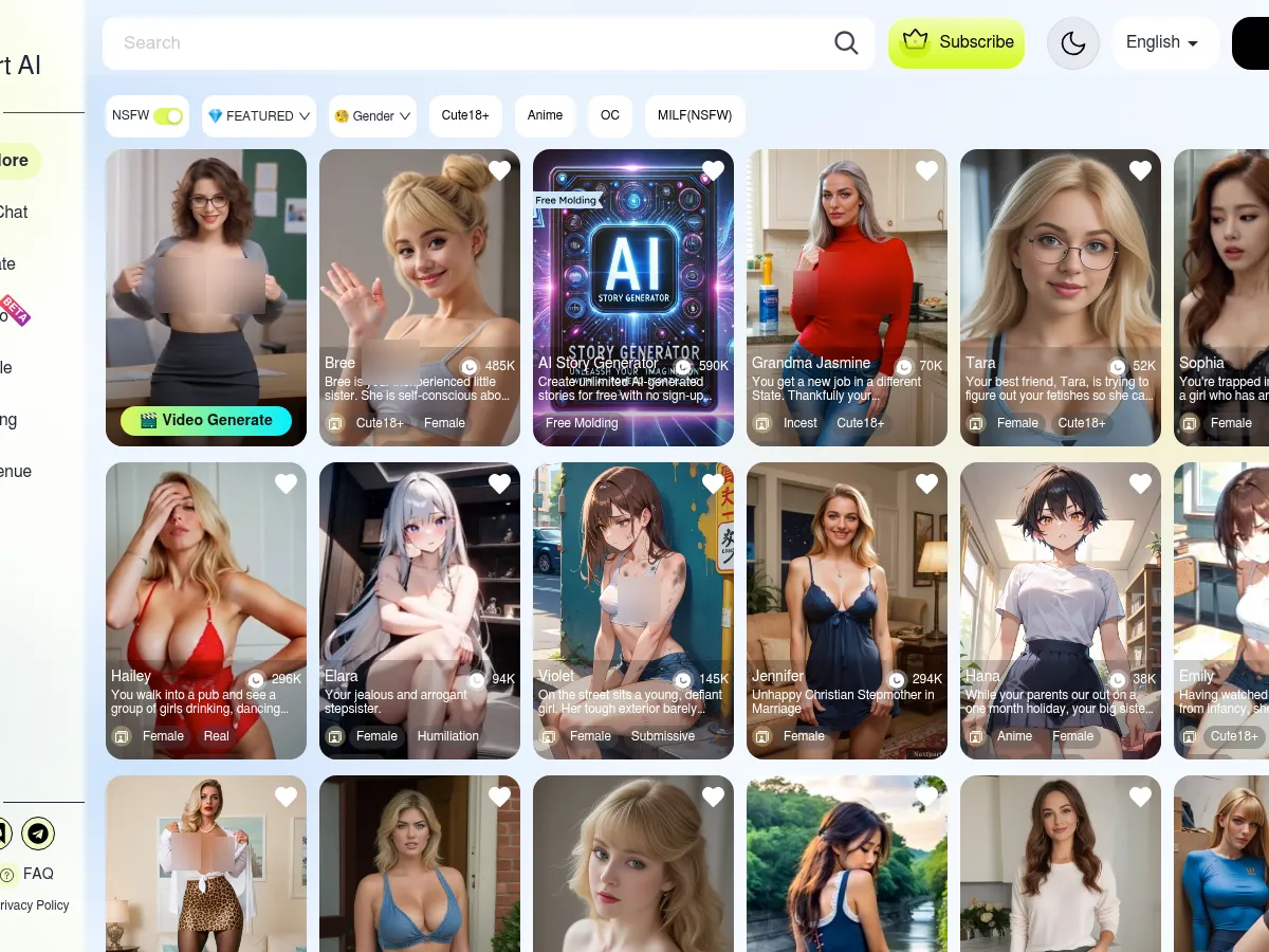 A heavily blurred, censored capture of the NextPartAI homepage — only soft shapes are visible, no explicit or readable content