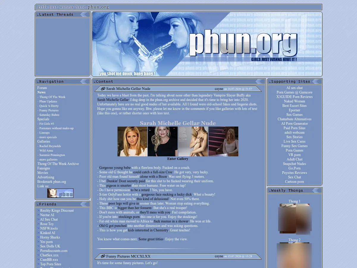 A heavily blurred, censored capture of the Phun.org homepage — only soft shapes are visible, no explicit or readable content