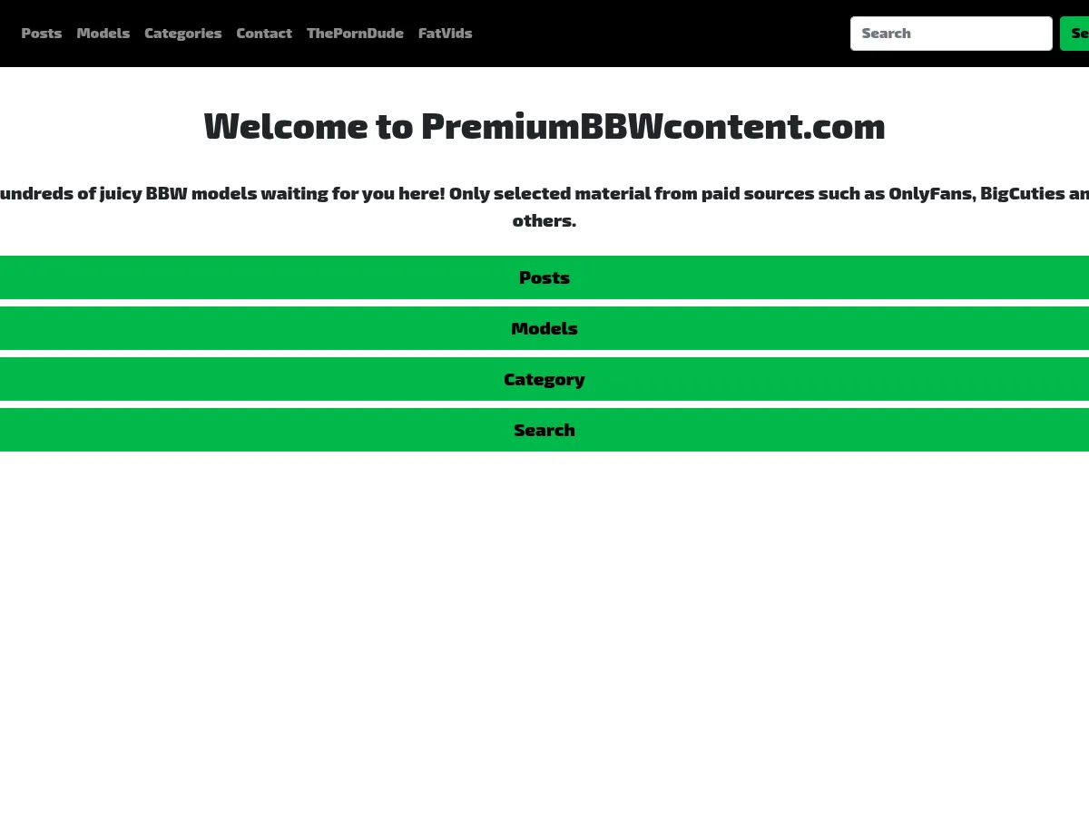 A heavily blurred, censored capture of the PremiumBBWcontent homepage — only soft shapes are visible, no explicit or readable content