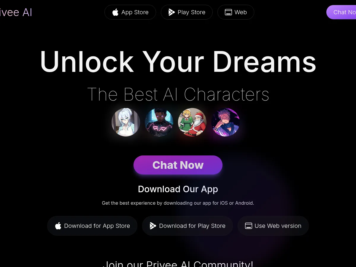 A heavily blurred, censored capture of the Privee AI homepage — only soft shapes are visible, no explicit or readable content