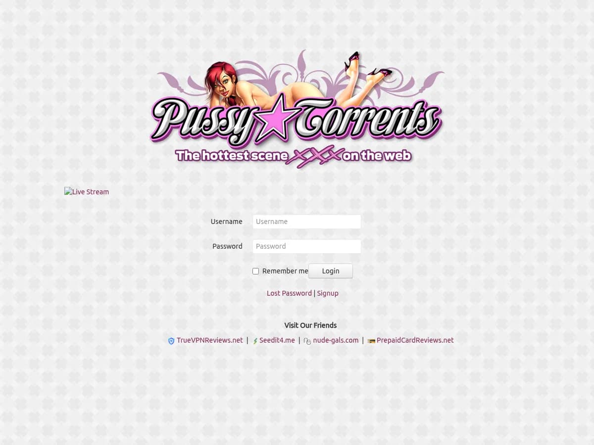 A heavily blurred, censored capture of the PussyTorrents homepage — only soft shapes are visible, no explicit or readable content