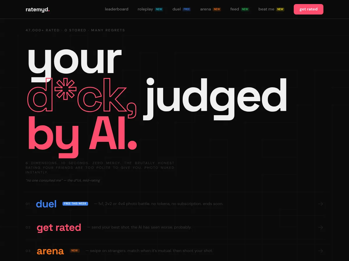 A heavily blurred, censored capture of the RateMyD homepage — only soft shapes are visible, no explicit or readable content