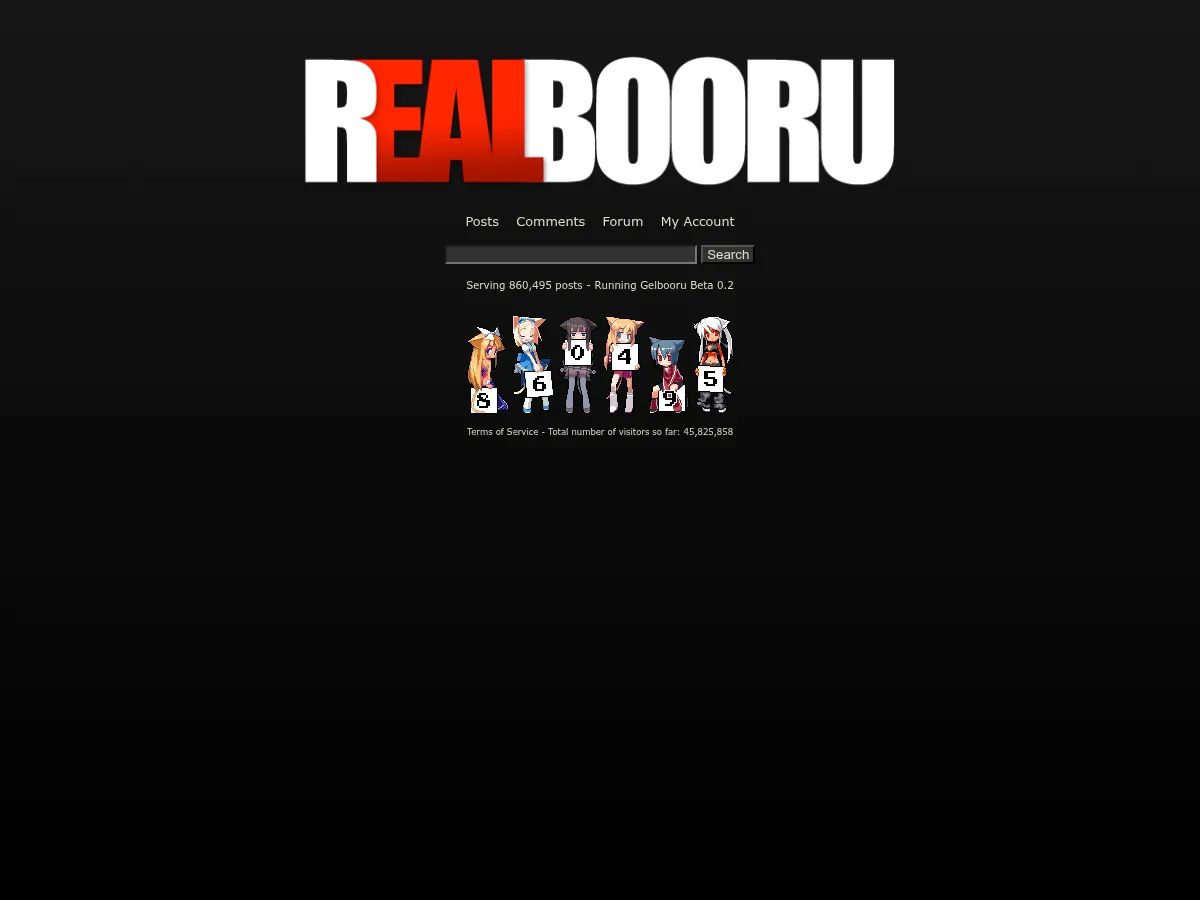A heavily blurred, censored capture of the RealBooru homepage — only soft shapes are visible, no explicit or readable content