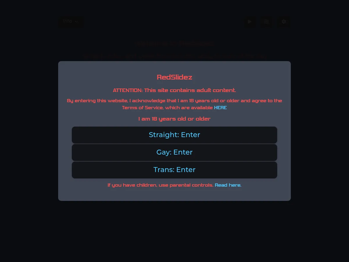 A heavily blurred, censored capture of the RedSlidez homepage — only soft shapes are visible, no explicit or readable content