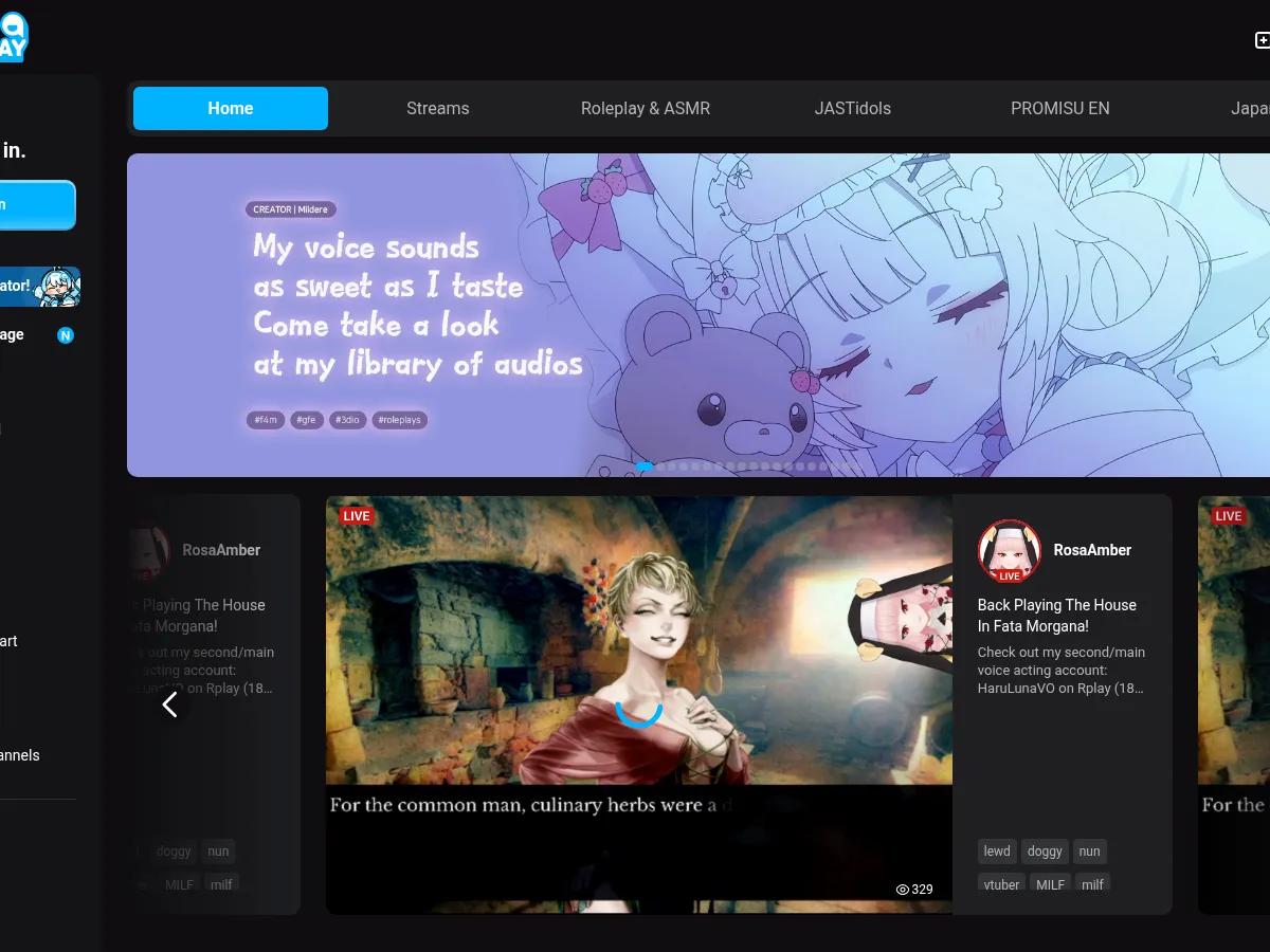 A heavily blurred, censored capture of the RPLAY homepage — only soft shapes are visible, no explicit or readable content