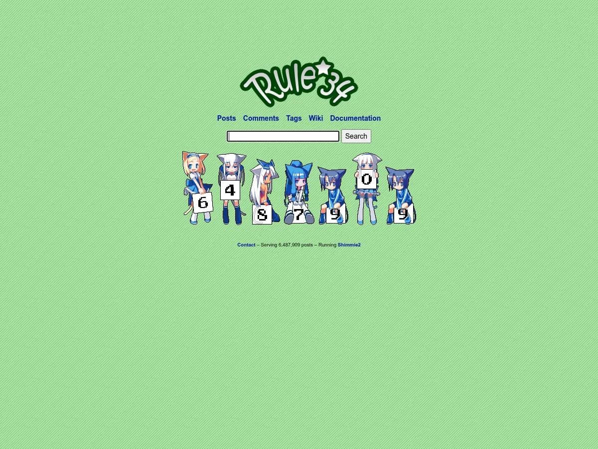 A heavily blurred, censored capture of the Rule 34 Paheal homepage — only soft shapes are visible, no explicit or readable content