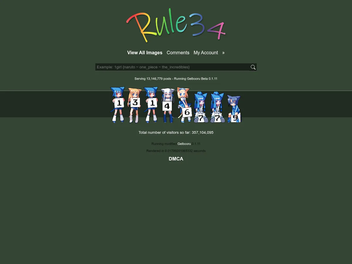 A heavily blurred, censored capture of the Rule34.us homepage — only soft shapes are visible, no explicit or readable content