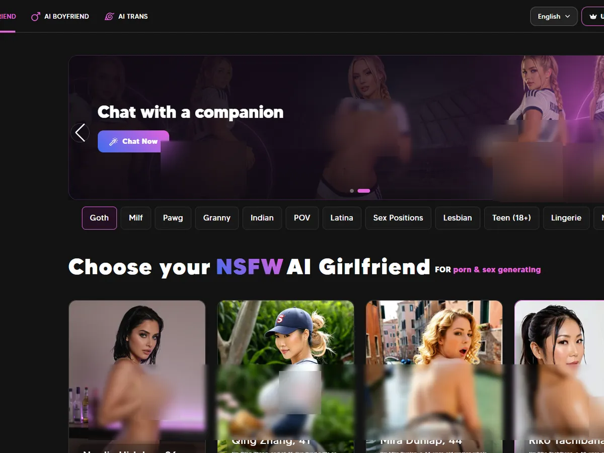 A heavily blurred, censored capture of the Sauci AI homepage — only soft shapes are visible, no explicit or readable content