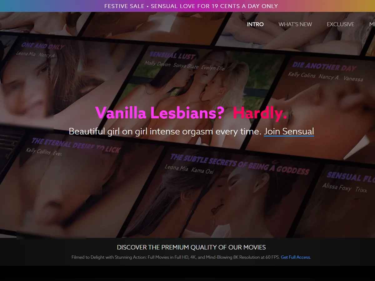 A heavily blurred, censored capture of the Sensual Love homepage — only soft shapes are visible, no explicit or readable content