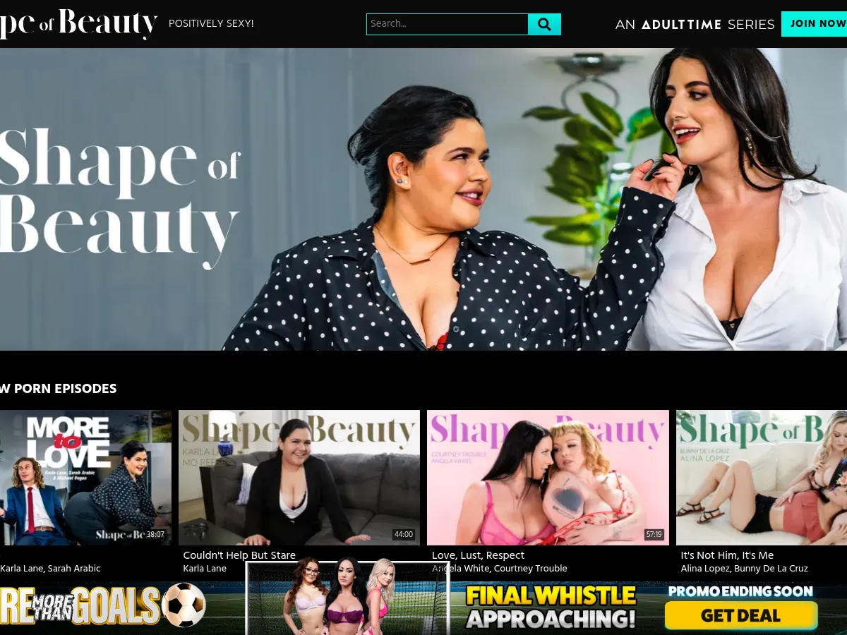 A heavily blurred, censored capture of the Shape Of Beauty homepage — only soft shapes are visible, no explicit or readable content